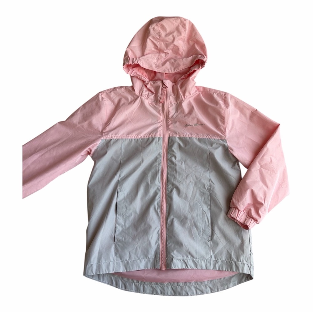 Eddie Bauer Windbreaker Jacket Girls Size 7/8 Light Pink Gray Hooded